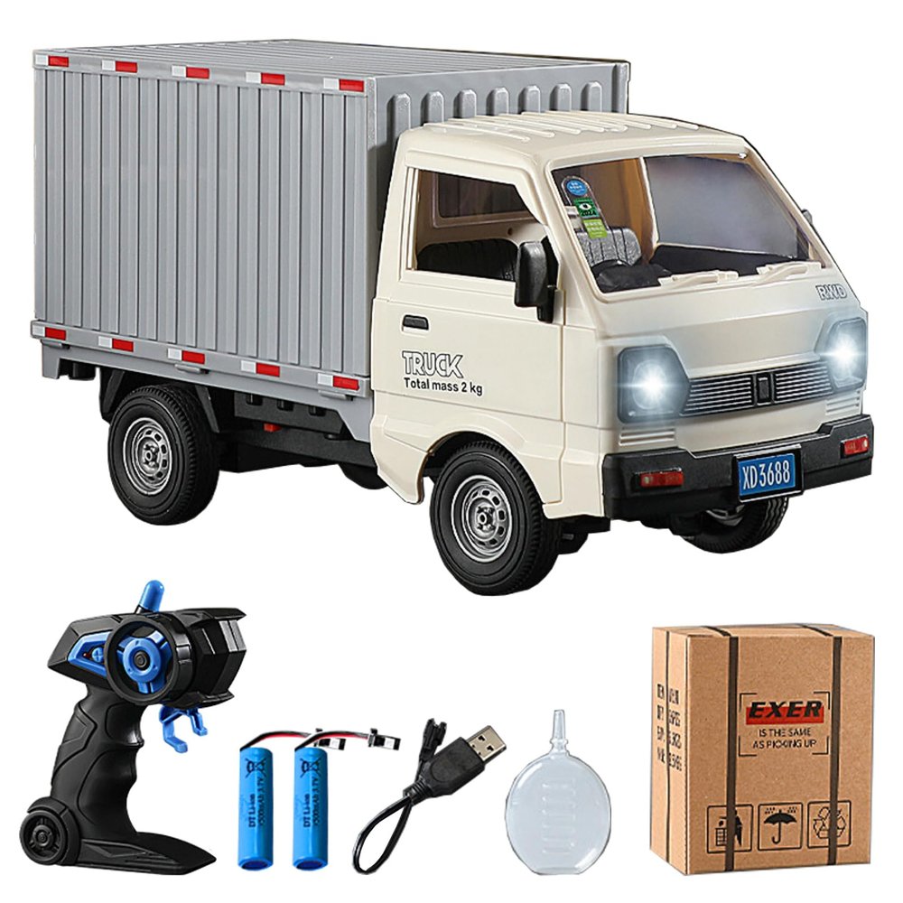 GoolRC Remote Control Truck for Teens, 2.4GHz 1:16 Remote Controlled Transport Car with LED Light & Spray Function, Rear Compartment Transport Goods, Toy Trucks for Teens Gifts