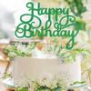 EONNCNT Happy Birthday Cake Topper - Green Glitter Birthday Party Cake Decoration Supplies, Photo Booth Props view 2