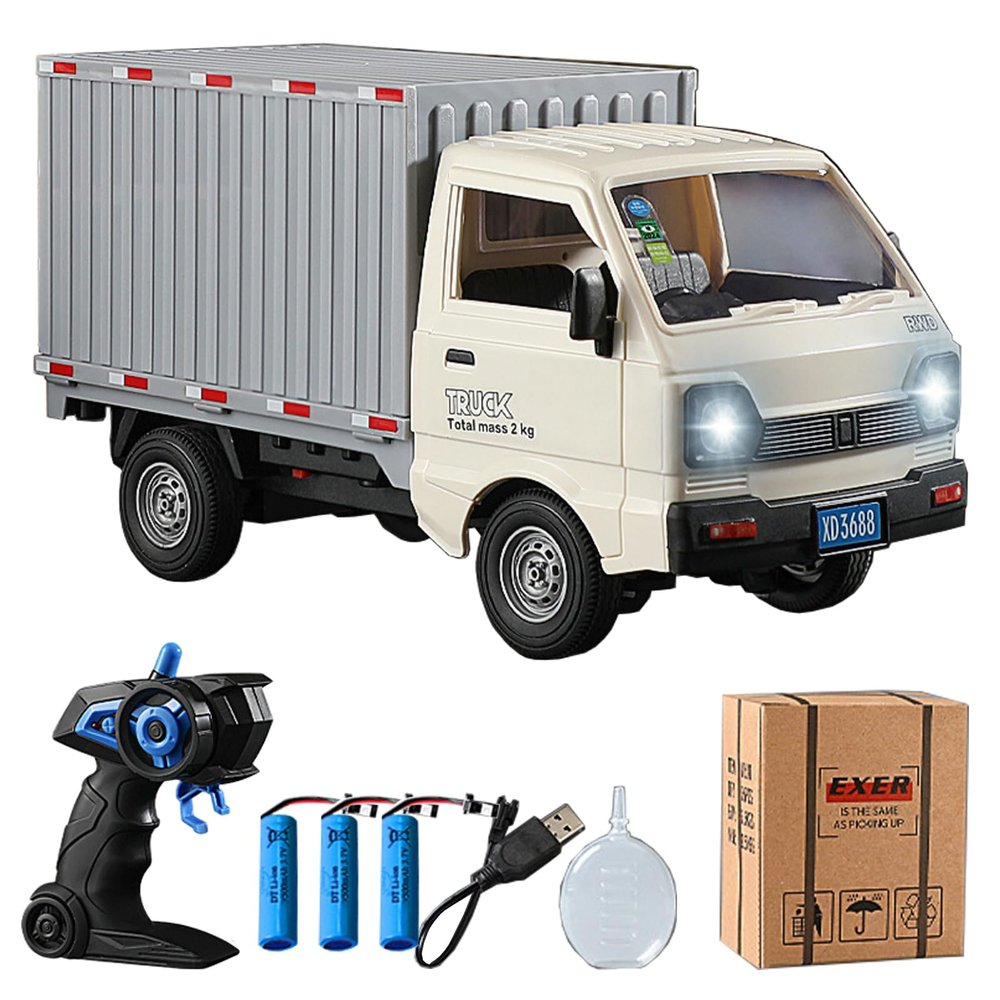 GoolRC Remote Control Truck for Teens, 2.4GHz 1:16 Remote Controlled Transport Car with LED Light & Spray Function, Rear Compartment Transport Goods, Toy Trucks for Teens Gifts
