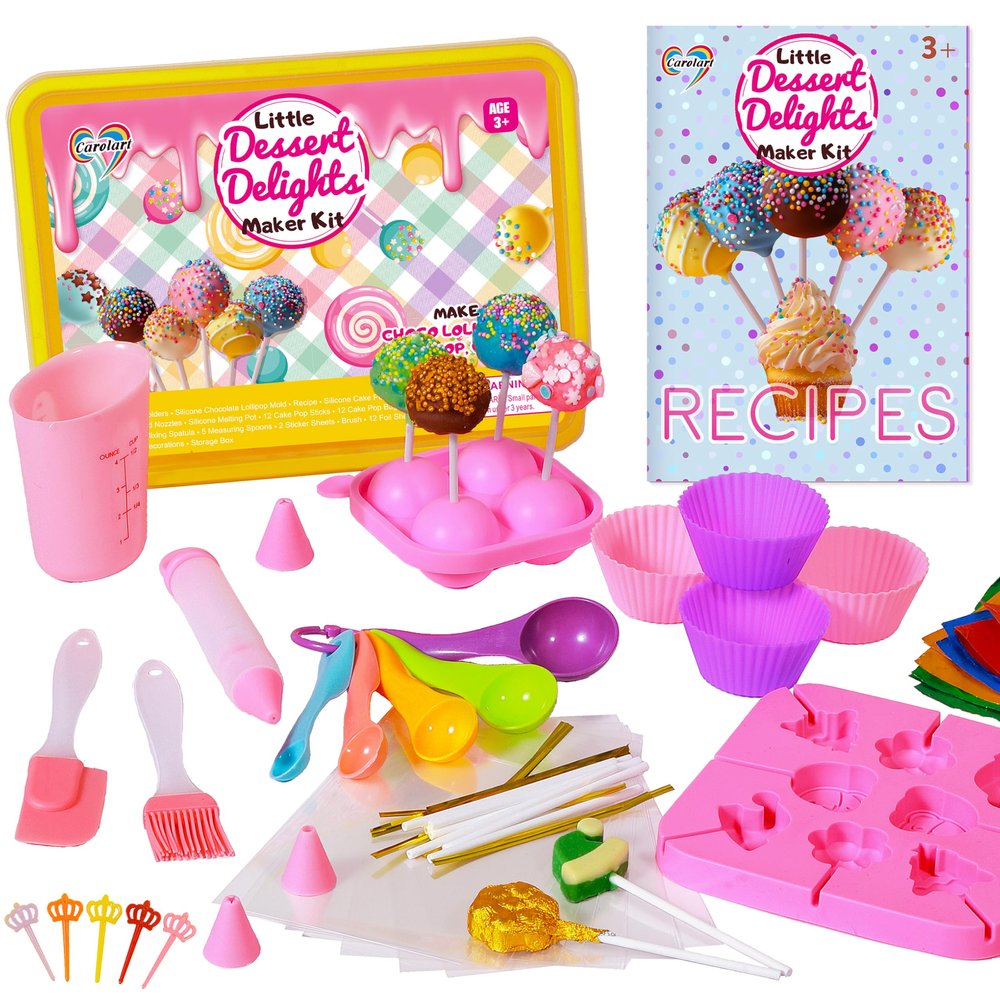 Cake Pop Kit,Kids Baking Sets for Kids,Lollipop Making Kit for Girls,Chocolate and Cupcake Making Includes Silicone Cake Pop Mold for Christmas and Halloween,Carolar