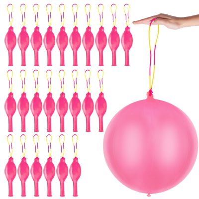 24 Pcs Pink Punch Balloons Bounce with Rubber Band Handle Punching Balloon Heavy Duty for Birthday party favors, Kids (Pink)