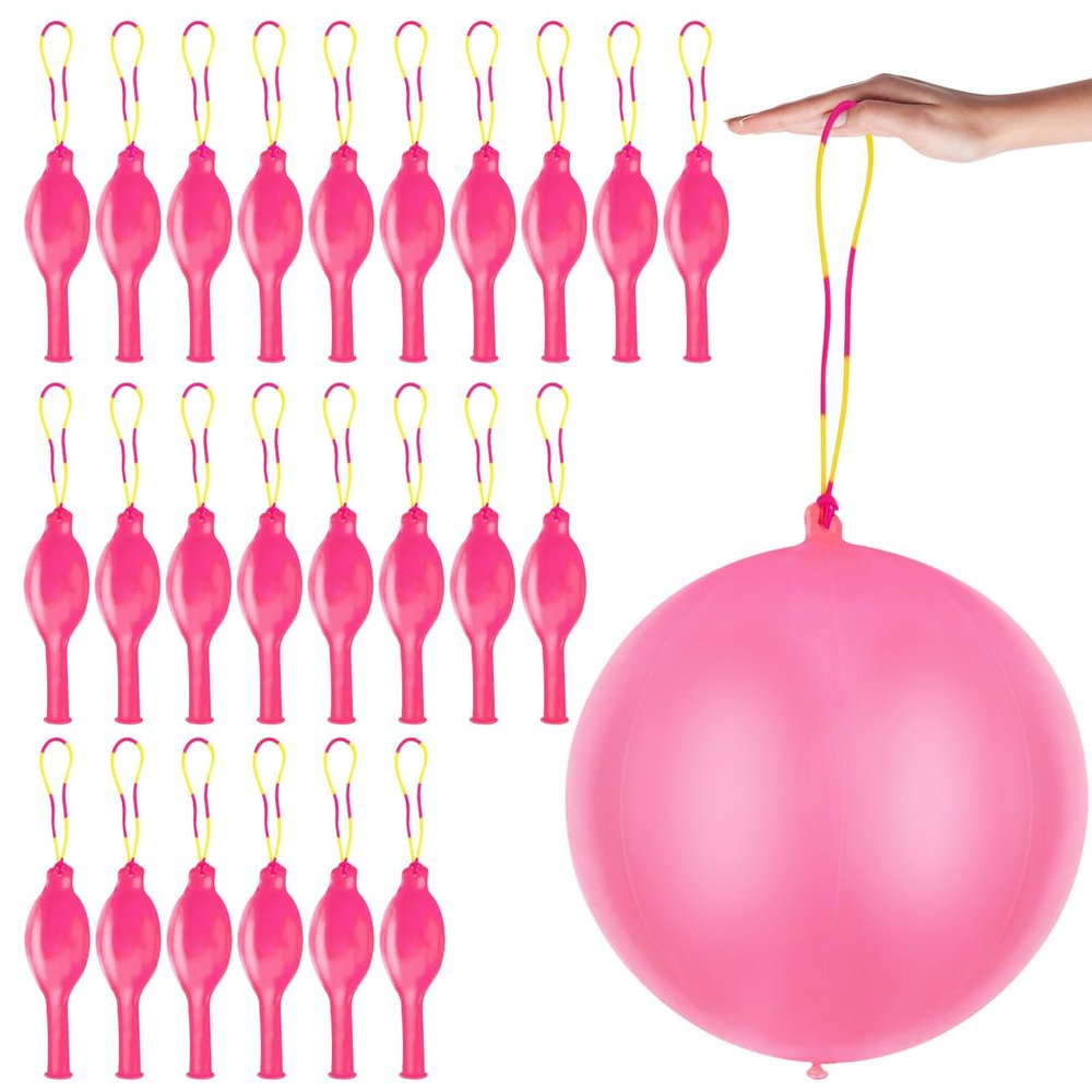 24 Pcs Pink Punch Balloons Bounce with Rubber Band Handle Punching Balloon Heavy Duty for Birthday party favors, Kids (Pink)