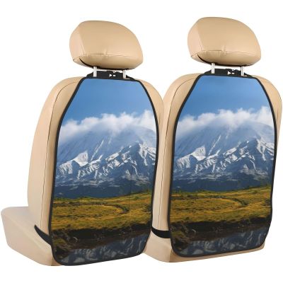 VTCTOASY Kick Mat Back Seat Protector for Car 2 Pack Extra Large Car Back Seat Cover with 3 Storage Pockets Waterproof Seat Back Protector Summer Snow Mountain Backseat Car Organizer for Trucks SUV