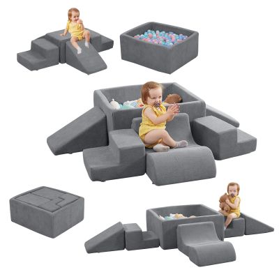STAOLENE Soft Foam Climbing Blocks with Ball Pit, 6PCS Grey Indoor Climbing Toys for Toddler, Climb and Crawl Activity Play Set, Play Gym for Child Development (Balls not Included)