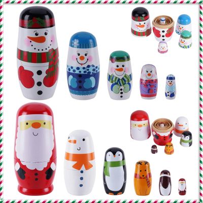 Tngan Chirstmas Russian Nesting Dolls, 2 Pack Wooden Handmade Nested Set Matryoshka Dolls, Russian Stacking Dolls Toys for Kids Toddlers Happy Chirstmas Home Decoration Gift(Santa Snowman)