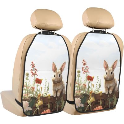 Kick Mat Back Seat Protector for Car 2 Pack Extra Large Car Back Seat Cover with 3 Storage Pockets Waterproof Seat Back Protector There is a rabbit in the yard Backseat Car Organizer for Trucks SUV