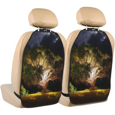 VTCTOASY Kick Mat Back Seat Protector for Car 2 Pack Extra Large Car Back Seat Cover with 3 Storage Pockets Waterproof Seat Back Protector Tree at Night Backseat Car Organizer for Trucks SUV