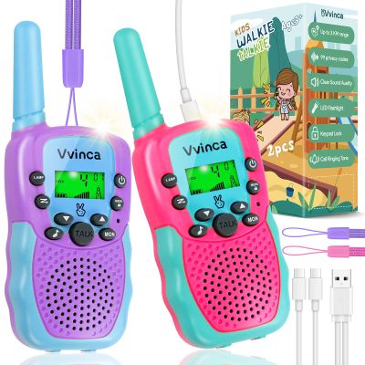 Vvinca Rechargeable Walkie Talkies for Kids 4 Pack, 5-7 Year Old Boy Toys Long Range 22 Channels 2 Way Kids Walkie Talkie with Flashlight for Camping Hiking Indoor Outdoor 3 4 5 6-12 Girl Boy Gift