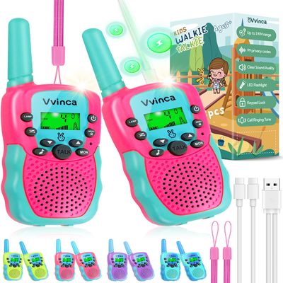 Walkie Talkies for Kids, 3 Miles Long Range 22 Channels 2 Way Rechargeable Kids Walkie Talkie with Flashlight for Camping Hiking Indoor Outdoor Toy 3 4 5 6-12 Boy Girl Birthday Gifts 2 Packs