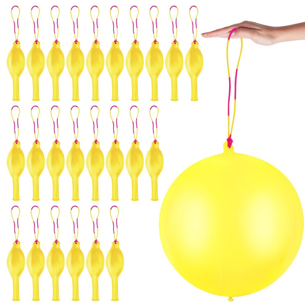 24 Pcs Yellow Punch Balloons Bounce with Rubber Band Handle Punching Balloon Heavy Duty for Birthday party favors, Kid (Yellow)