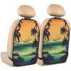 VTCTOASY Kick Mat Back Seat Protector for Car 2 Pack Extra Large Car Back Seat Cover with 3 Storage Pockets Waterproof Seat Back Protector Palm Trees and Beach Backseat Car Organizer for Trucks SUV view 1