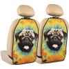 VTCTOASY Kick Mat Back Seat Protector for Car 2 Pack Extra Large Car Back Seat Cover with 3 Storage Pockets Waterproof Seat Back Protector Pug Tie Dye Sunflower Backseat Car Organizer for Trucks SUV view 1