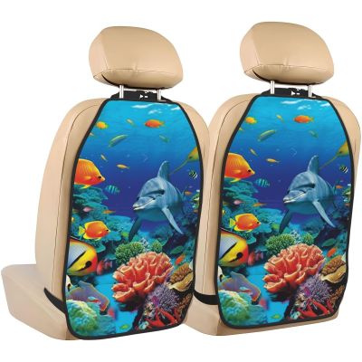 Kick Mat Back Seat Protector for Car 2 Pack Extra Large Car Back Seat Cover with 3 Storage Pockets Waterproof Seat Back Protector Tropical Fish Coral Undersea Backseat Car Organizer for Trucks SUV