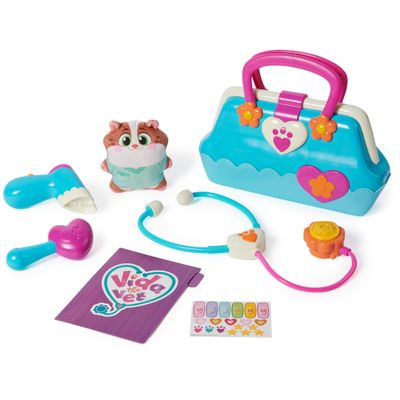 Vida the Vet Briefcase 5 Vet Kit Accessories, 1 Popcorn Plush Doll and Stickers for Pretend Play Dress Up Toys Girls Ages 3+, Multicolor (Spin Master 6069852)