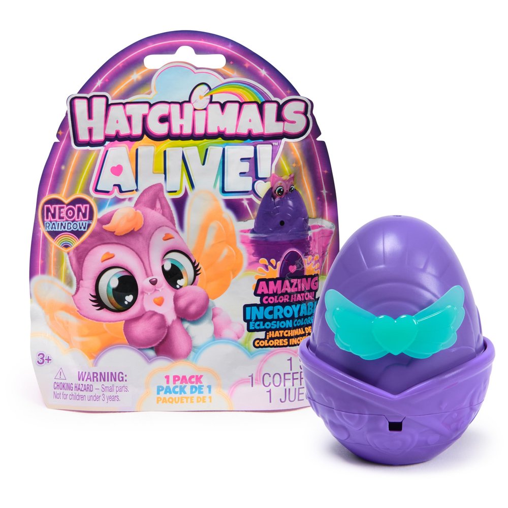 HATCHIMALS Alive, Neon Rainbow, Set of 1 Surprise Blind Box Figure (Styles May Vary), Egg That Reveals Colour