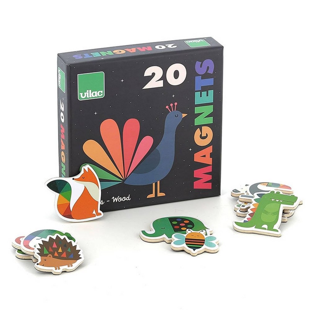 Vilac - Set of 20 Animal Magnets by Andy Westface - Immerse Yourself in The Rainbow Universe with These Colourful Wooden Magnets - Stimulate Imagination and Creativity