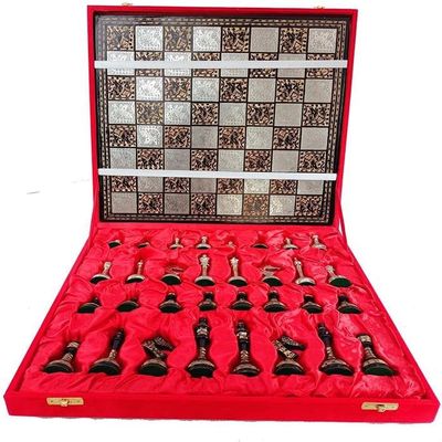 14" Handcrafted Russian Soviet Series Metal Chess Pieces & Board Set with Velvet Storage Box - Brass Metal Luxury Chess Set in Quad Weighted Soviet Series Luxury Chess Set