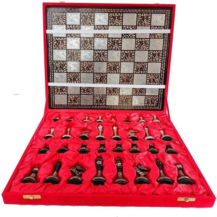 14" Handcrafted Russian Soviet Series Metal Chess Pieces & Board Set with Velvet Storage Box - Brass Metal Luxury Chess Set in Quad Weighted Soviet Series Luxury Chess Set