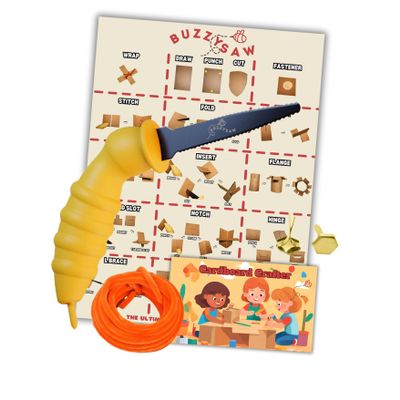 BuzzySaw Cardboard Crafter Set | Kids Safe Cutter/Knife | Three-in-One Tool [One Tool. Infinite Creations!] STEM | Educational | Classroom | 53 Piece Set