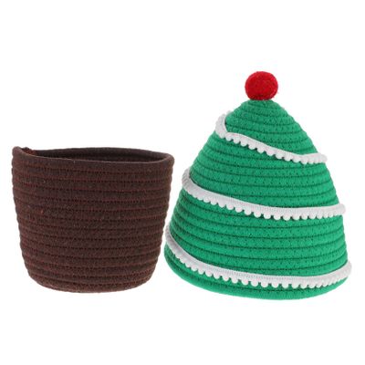 ABOOFAN Storage Basket Portable Basket Mini Christmas Tree Woven Baskets Clothes Storage Bin Basket with Lid Rope Storage Bin Diaper Basket Cartoon Nursery Basket Mini Hamper Cotton Thread