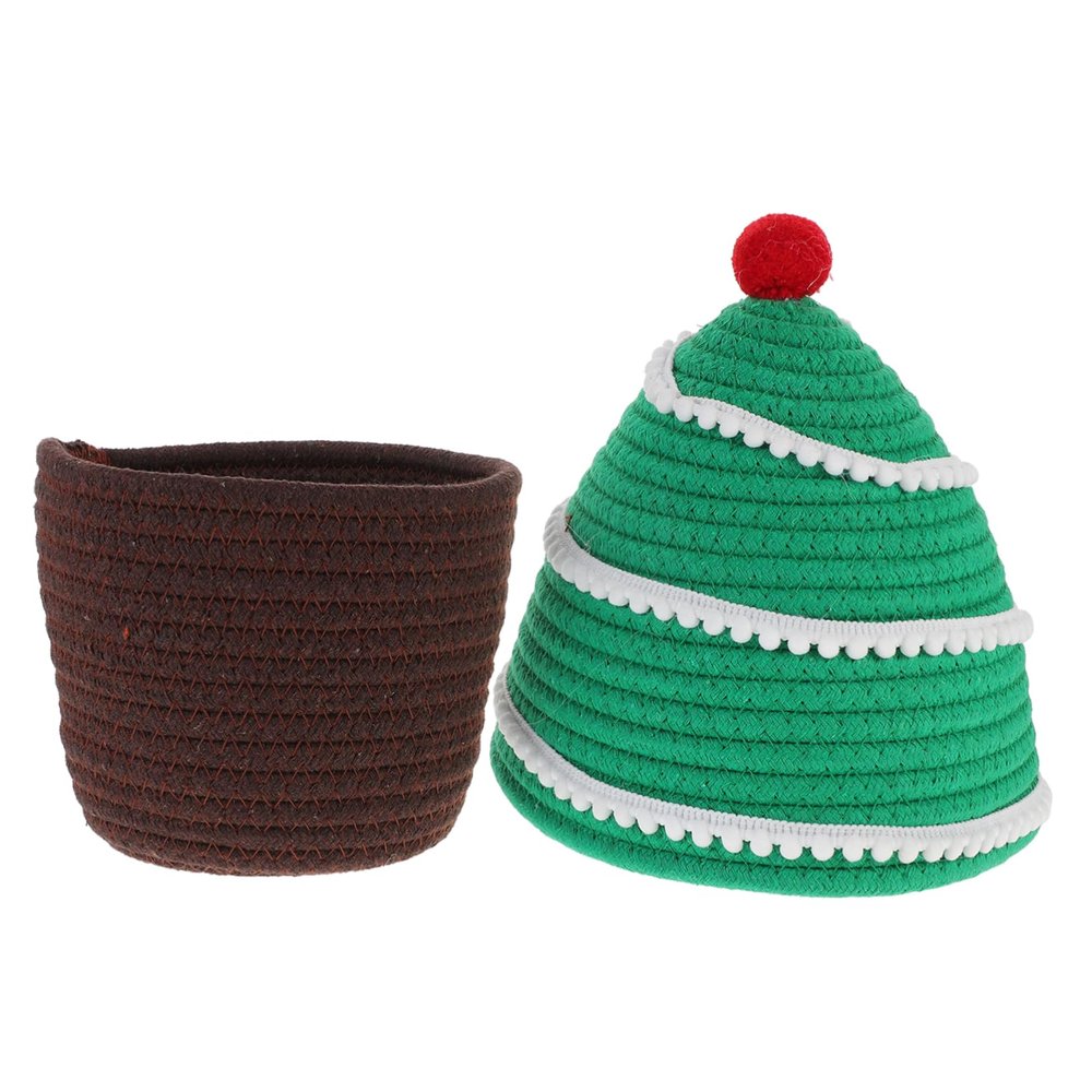 ABOOFAN Storage Basket Portable Basket Mini Christmas Tree Woven Baskets Clothes Storage Bin Basket with Lid Rope Storage Bin Diaper Basket Cartoon Nursery Basket Mini Hamper Cotton Thread