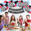 BIEUFBJI Race Car Balloons Arch Garland Kit 148Pcs Red Blue Black Checkered Flag Foil Balloon 100Pcs Racing Cake topper and 1Pcs Racing Birthday Banner for Race Car Theme Party Boy Two Fast Birthday Decor view 3