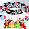 BIEUFBJI Race Car Balloons Arch Garland Kit 148Pcs Red Blue Black Checkered Flag Foil Balloon 100Pcs Racing Cake topper and 1Pcs Racing Birthday Banner for Race Car Theme Party Boy Two Fast Birthday Decor view 4