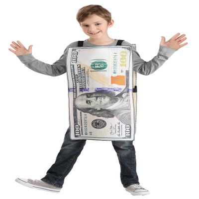 100 Dollar Bill Costume for Kid's - Funny Halloween Dress-Up - Cash Money Costume - One Hundred Dollar Costume