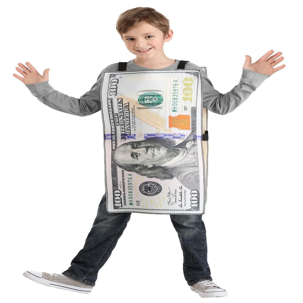 100 Dollar Bill Costume for Kid's - Funny Halloween Dress-Up - Cash Money Costume - One Hundred Dollar Costume