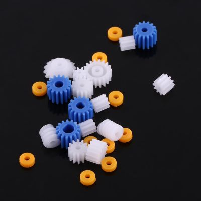 26pcs Plastic Spindle Gear & Sleeve Set for Model Making - Wearing and Long Lasting - for All Kinds of Cars, Robots - WhiteBlue Plastic Gear