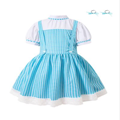 Auggle Girls Halloween Costume Outfit Blue Plaid Princess Dress Storybook Character Party Dress Up Cosplay Blue Plaid(7-8Years)