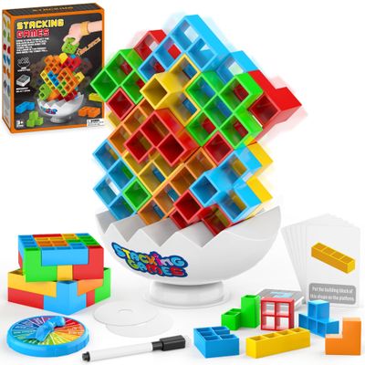 iuuoi 70Pcs Tetra Board Game for Kids & Adults 4-8 8-12, Team Building Blocks Stacking Game, Stacking Balance Blocks Toy for Family Friend, 2 Players+ Family Games
