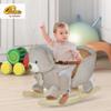 Qaba Kids Rocking Horse, Bear-Shaped Plush Toddler Ride on Horse with Sound, Wooden Base & Safety Belt for 18-36 Months, Gray view 2