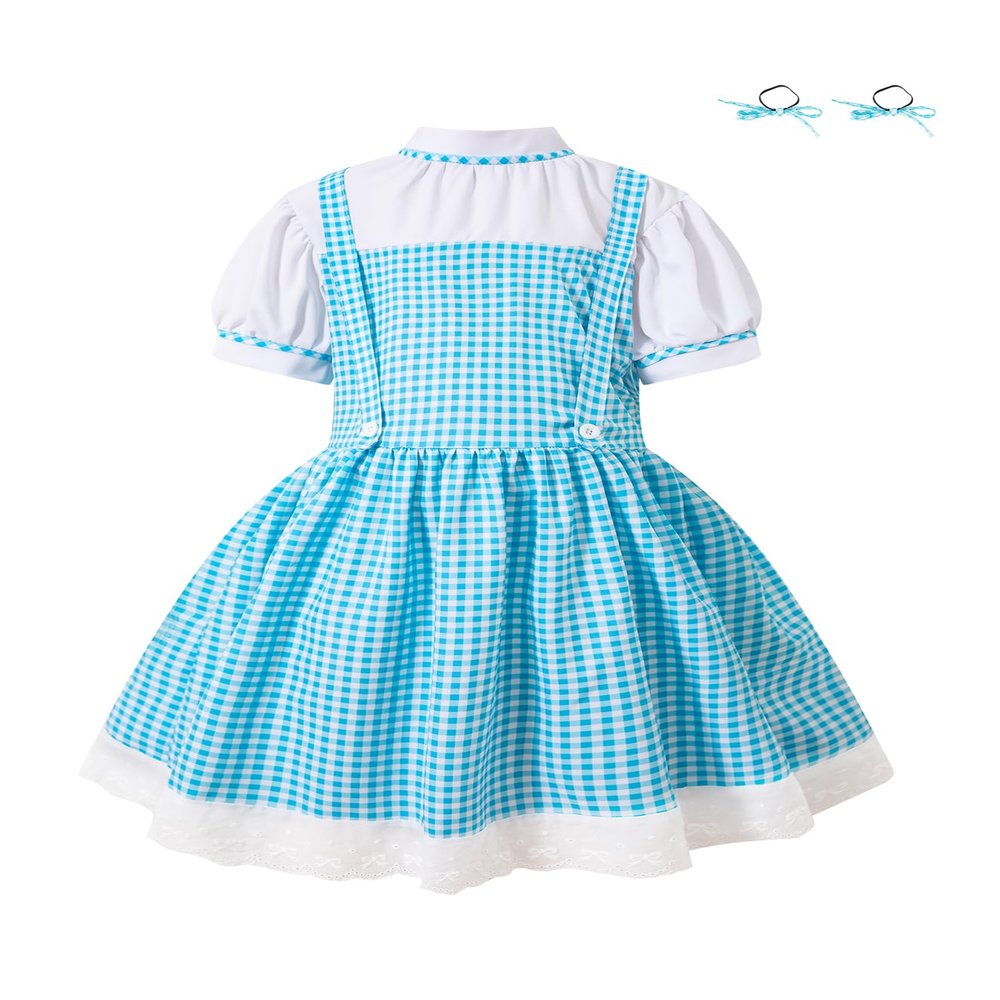 Auggle Girls Halloween Costume Outfit Blue Plaid Princess Dress Storybook Character Party Dress Up Cosplay Blue Plaid(4-5Years)