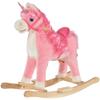 Qaba Rocking Horse, Kids Ride on Horse Unicorn Design with Wooden Base, Tail Wag & Sounds for Toddlers 3-6 Years Old, Pink view 1