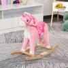 Qaba Rocking Horse, Kids Ride on Horse Unicorn Design with Wooden Base, Tail Wag & Sounds for Toddlers 3-6 Years Old, Pink view 2