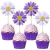 Ephlyn 24Pcs Purple Daisy Cupcake Toppers Flower Cake Toppers Daisy Cake Decorations Chrysanthemum Cupcake Toppers Spring Daisy Flower Cake Picks for Birthday Wedding Supplies view 1