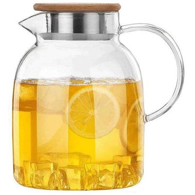 Kettle Heat-Resistant Explosion-Proof Glass Water Bottle Cold Water Bottle with Deluxe Stay Cool Handles Spill-Free Spout Hammered Finish High Gloss Polish