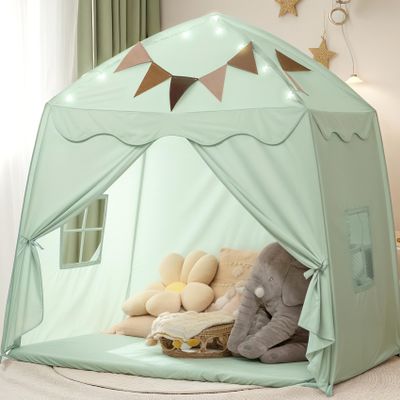Extra Large Toddler Play Tent & Kids Tent Play Tents with Flags & Star Lights, Portable & Foldable Teepee, Bed Canopy for Boys & Girls, Indoor Outdoor JoyHut Dome Tents Playhouse, 59x39x59 in,Green