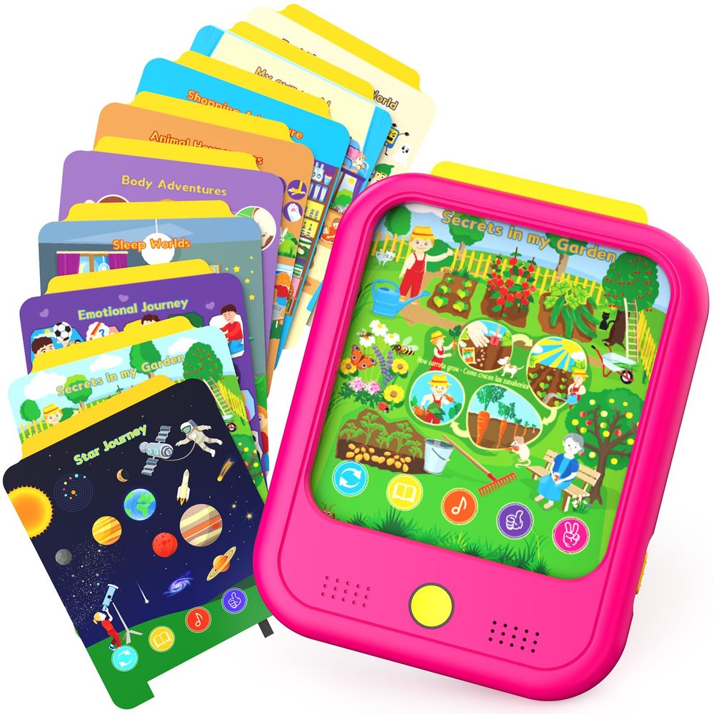 Kids Learning Tablet Educational Learning Pad for Toddlers 2-5 to Learn Alphabets, Numbers, Foods, Time, Music, Vehicles,Tablet Toy for Toddlers Ages 2 3 4 5 6 Years Old Pink