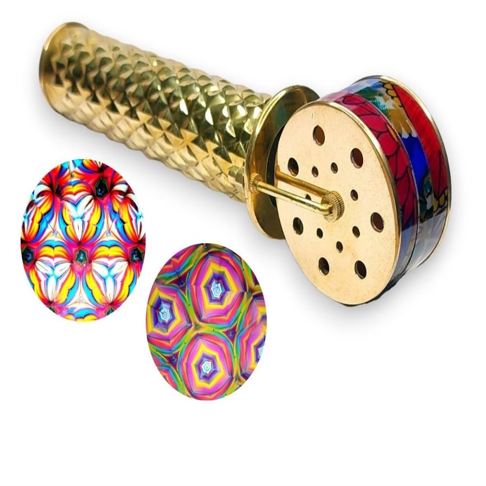 BRASSLICIOUS Triple Wheel Brass Kaleidoscope  Handmade Artistic Optical Instrument with Rotating Wheels, Designed for Adults | Creates Countless Intricate Patterns