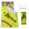 Custom Toddler Nap Mat for Preschool, Personalized Name Slumber Bags with Baseball Designs for Kids Daycare, Roll Up Sleeping Mats with Flannel Blanket & Removable Pillow for Boys Girls Color21 view 1