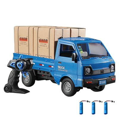 Dodoore Remote Control Car RC Kei Truck,1:16 Scale RC Transporter Pickup Truck, 2.4GHz All Terrain RC Transport Cars with Spray & Light, 3 Batteries (Blue)