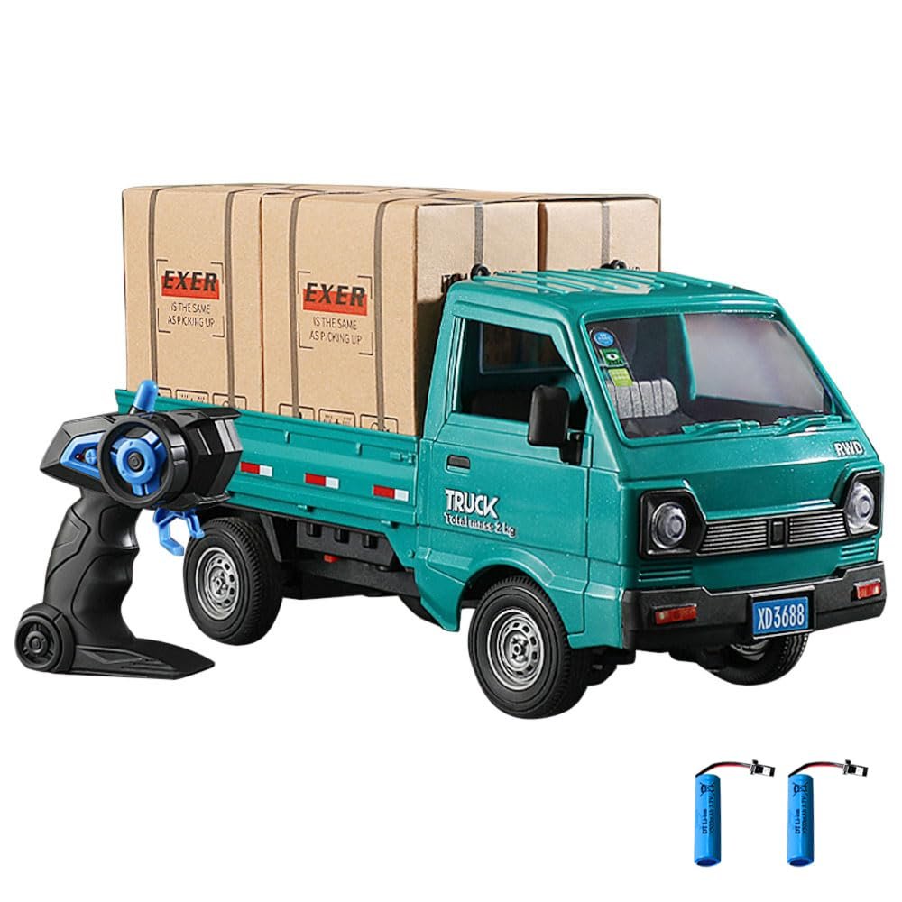 Dodoore Remote Control Car RC Kei Truck,1:16 Scale RC Transporter Pickup Truck, 2.4GHz All Terrain RC Transport Cars with Spray & Light, 2 Batteries (Green)