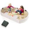 HONEY JOY Sandbox with Cover, 6FT Oval Sand Pit for Backyard, 4 Built-in Seating & Bottom Drainage Liner, All Weather Resistant Sand Boxes for Kids Outdoor with Lid (White) view 1