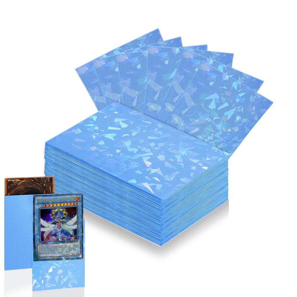 100 Count Sky Blue Card Sleeves for Trading Cards, Perfect Fit Shiny MTG Card Sleeve, Holographic Card Sleeves Fit for Magic, Photocard, TCG, Baseball/Sports Cards, Yugioh Card, Game Card 66 * 91 mm