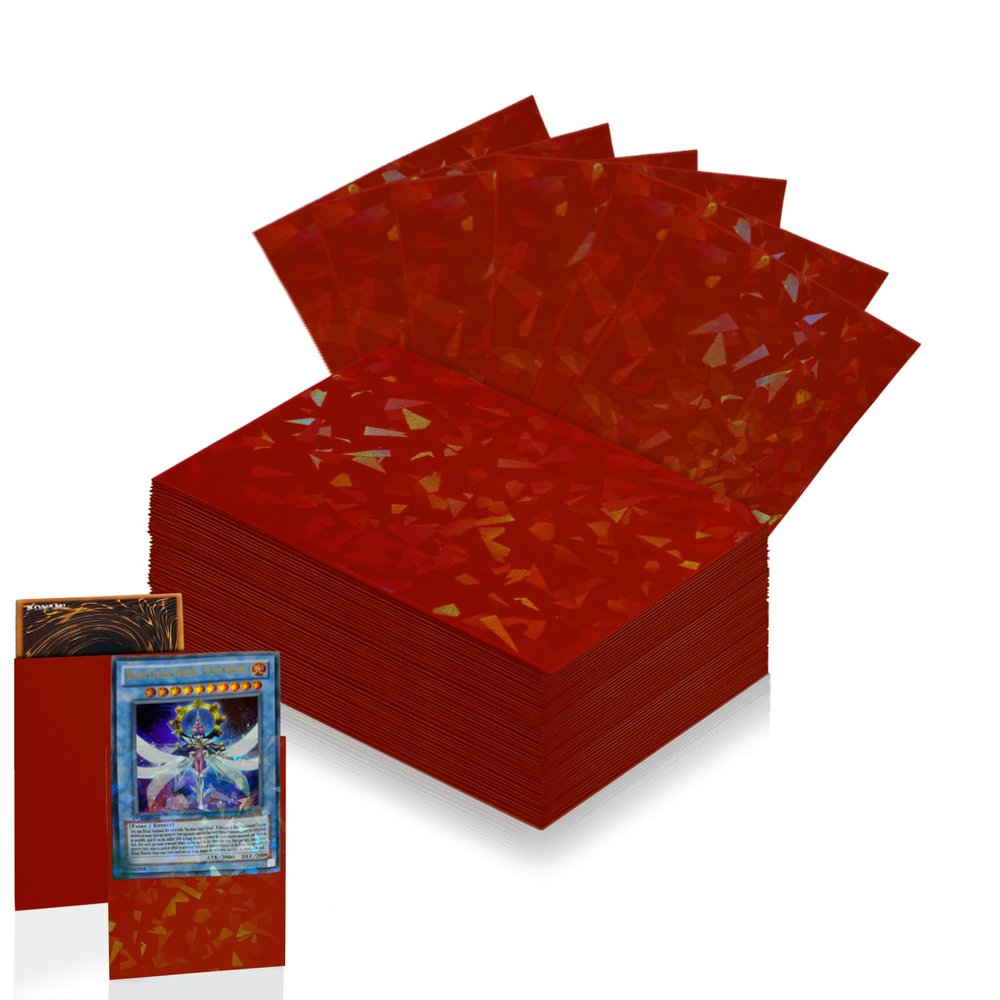 100 Count Red Card Sleeves for Trading Cards, Perfect Fit Shiny MTG Card Sleeve, Holographic Card Sleeves Fit for Magic, Photocard, TCG, Baseball/Sports Cards, Yugioh Card, Game Card 66 * 91 mm