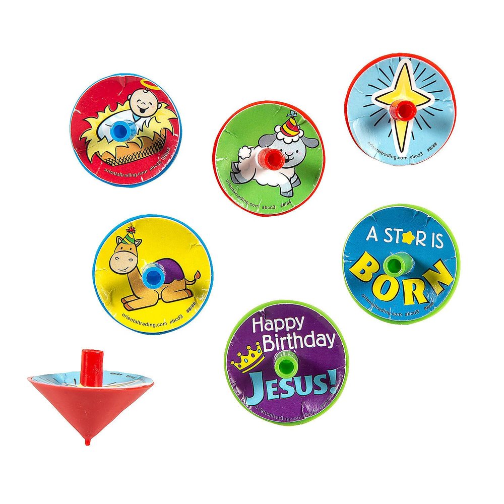 Bulk 144 Pieces Mini Happy Birthday Jesus Spin Tops