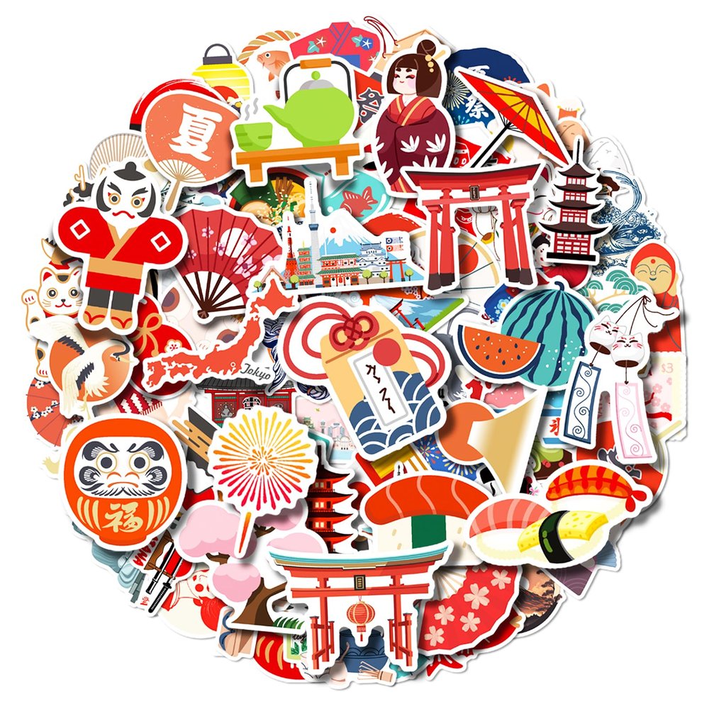 100 Pack Japan Japanese Stickers, Japan Japanese Party Favors, Birthday Decorations