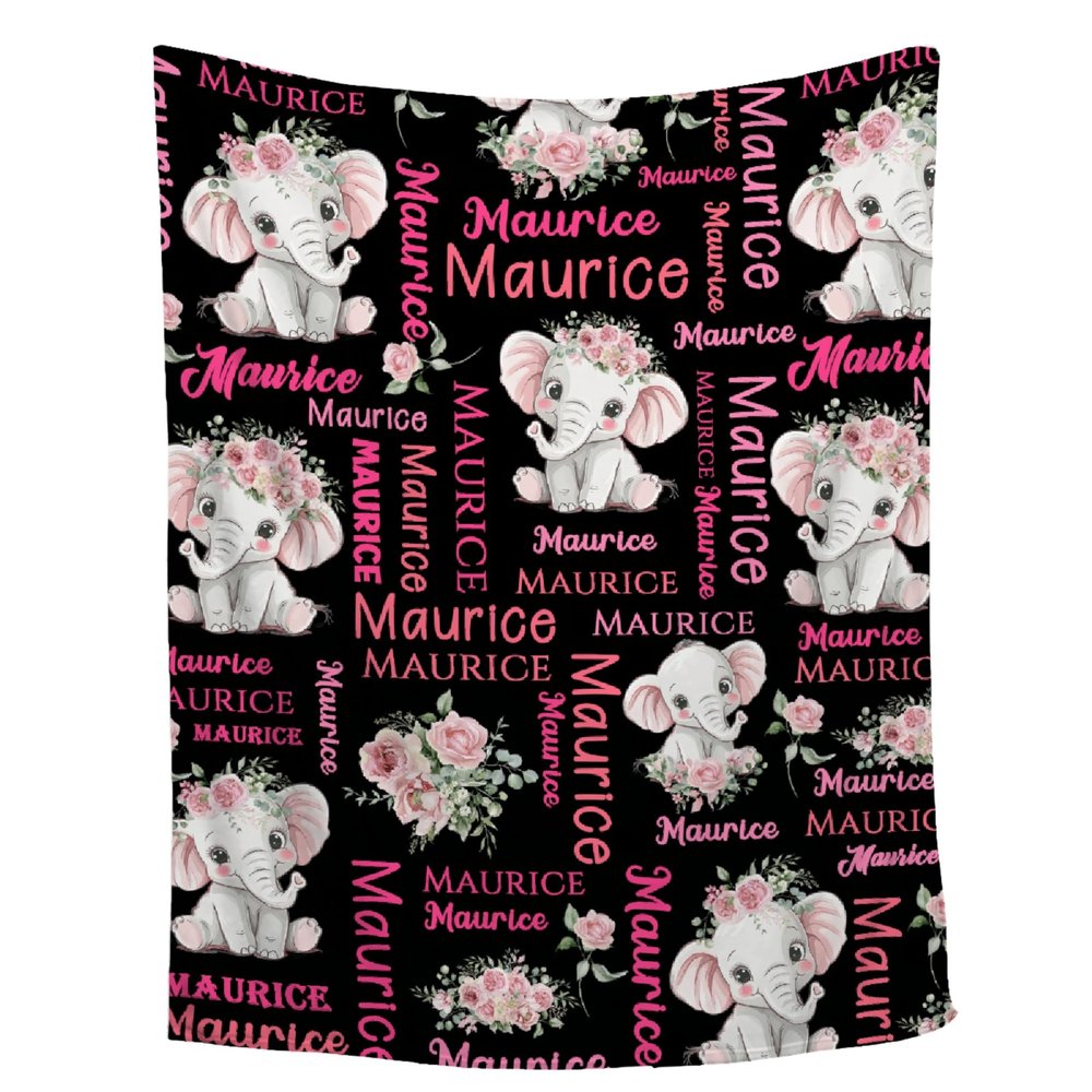 Personalized Elephant Baby Blanket, Custom Elephant Baby Blanket with Name for Girls Boys Kids, Registry Gifts- Soft Cozy Infant Toddler Newborn Blanket, Best Chirstmas Birthday Gift 50''x 60'' (Teen)